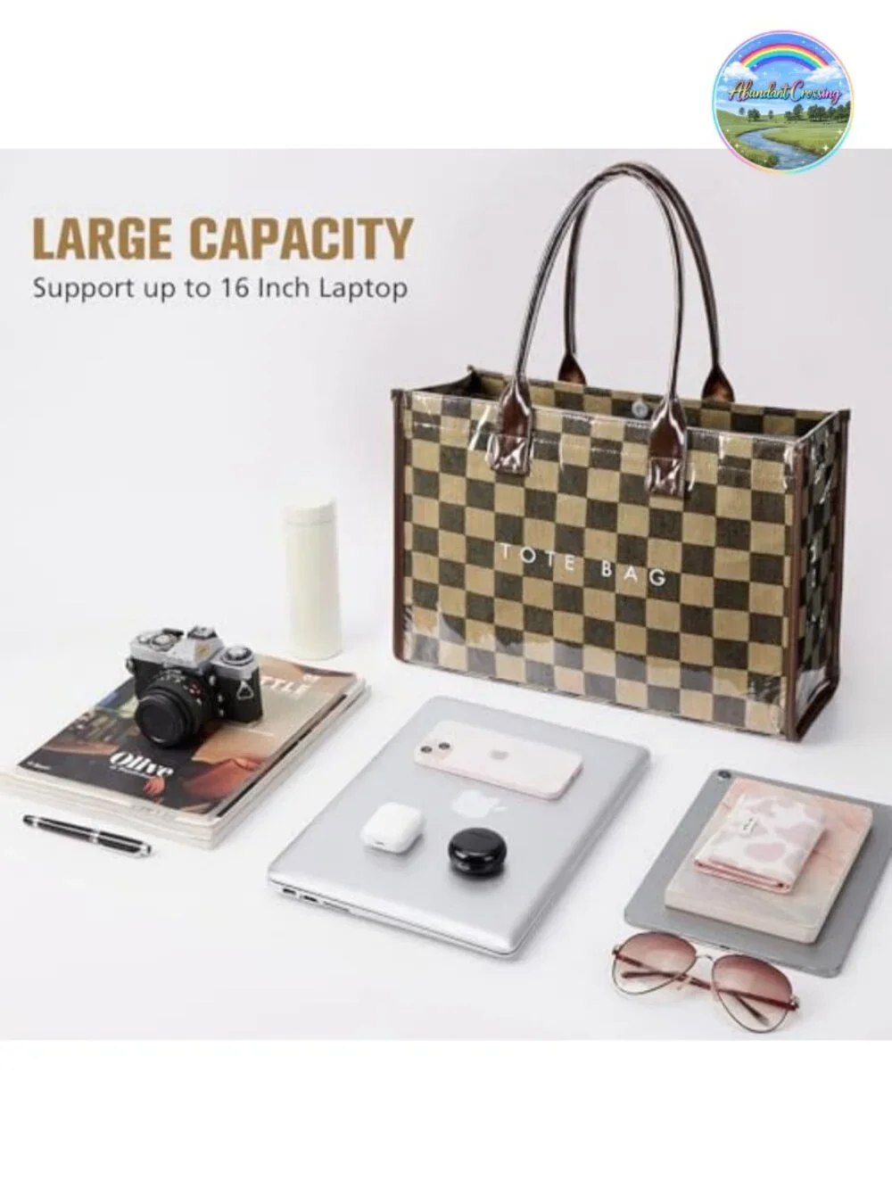 PVC Tote Bag Women Kraft Paper Work Handbags Purses with Top Handle